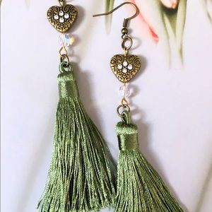 Lady Heart Tassel Earrings. Custom Handmade. New